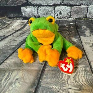 Vintage Ty Beanie Babies 1997 "Smoochy" the Frog 8" Plush Toy - MWMT - w/ Errors